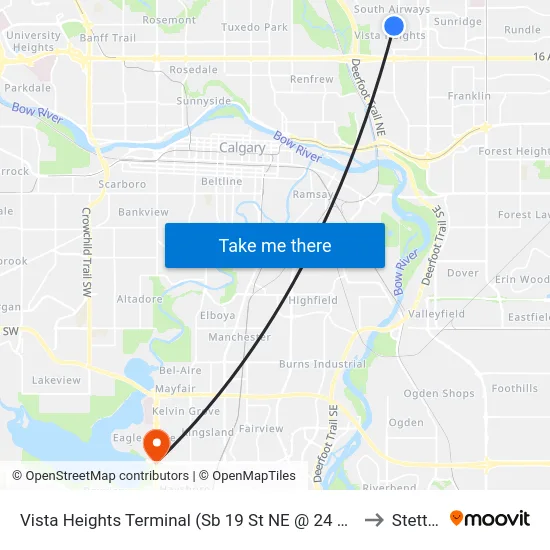 Vista Heights Terminal (Sb 19 St NE @ 24 Av Ne) to Stettler map