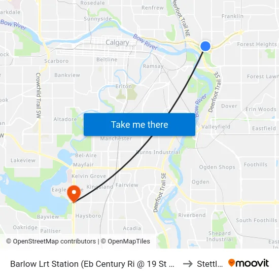 Barlow Lrt Station (Eb Century Ri @ 19 St Ne) to Stettler map