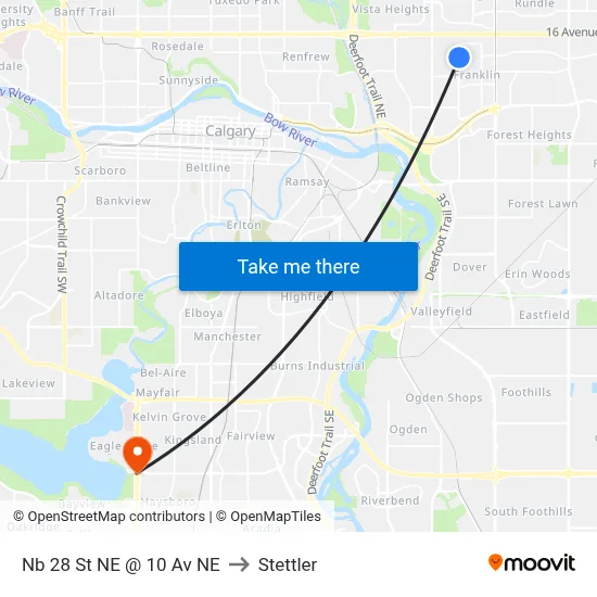 Nb 28 St NE @ 10 Av NE to Stettler map