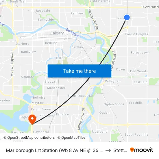 Marlborough Lrt Station (Wb 8 Av NE @ 36 St Ne) to Stettler map