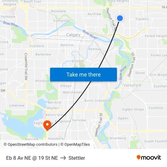 Eb 8 Av NE @ 19 St NE to Stettler map
