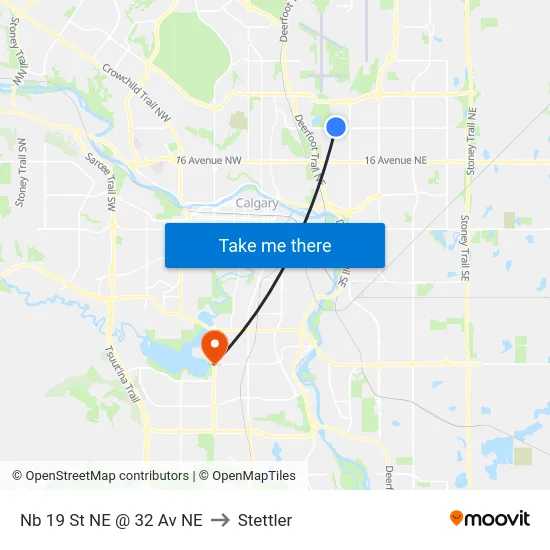 Nb 19 St NE @ 32 Av NE to Stettler map