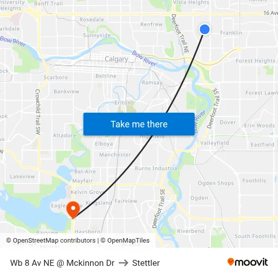 Wb 8 Av NE @ Mckinnon Dr to Stettler map