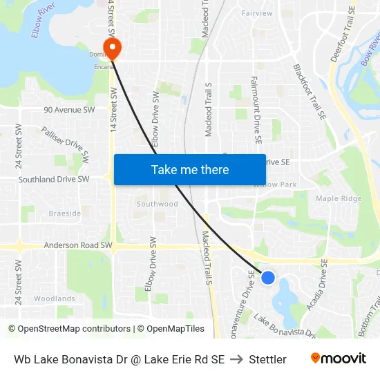 Wb Lake Bonavista Dr @ Lake Erie Rd SE to Stettler map