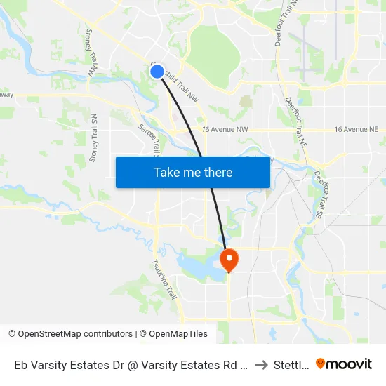 Eb Varsity Estates Dr @ Varsity Estates Rd NW to Stettler map