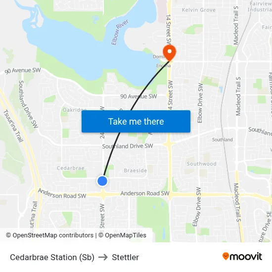 Cedarbrae Station (Sb) to Stettler map