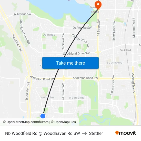 Nb Woodfield Rd @ Woodhaven Rd SW to Stettler map