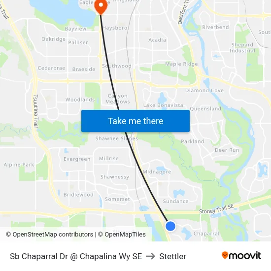 Sb Chaparral Dr @ Chapalina Wy SE to Stettler map