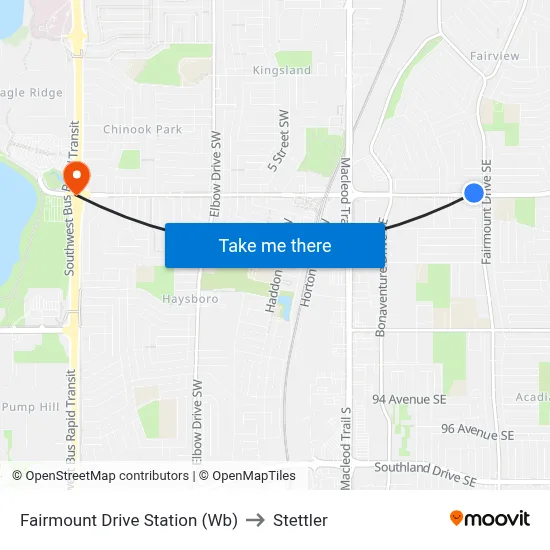 Fairmount Drive Station (Wb) to Stettler map