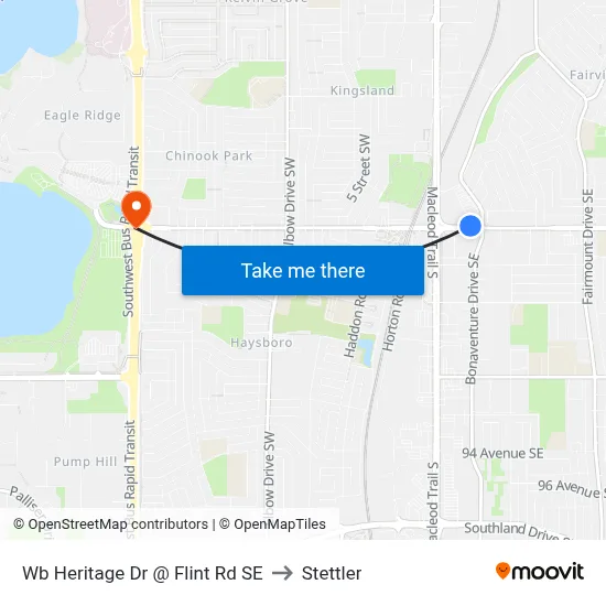Wb Heritage Dr @ Flint Rd SE to Stettler map