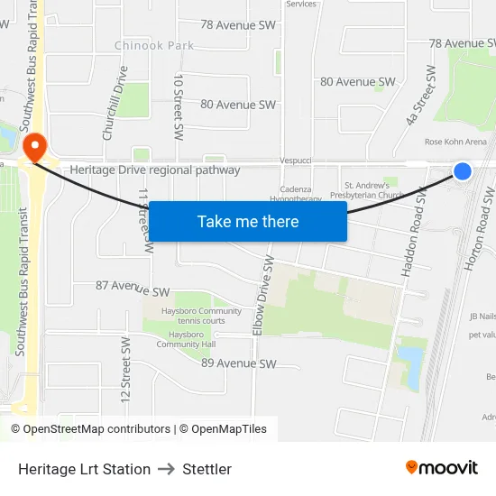 Heritage Lrt Station to Stettler map
