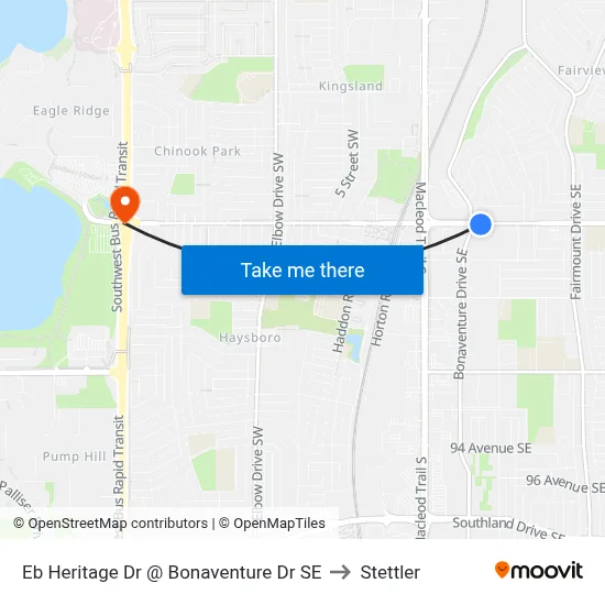 Eb Heritage Dr @ Bonaventure Dr SE to Stettler map