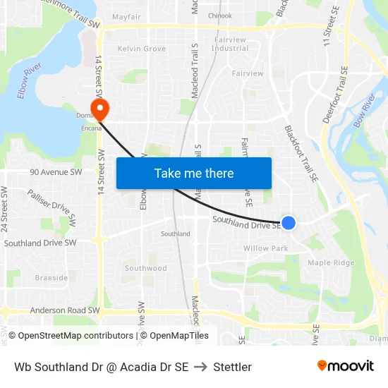Wb Southland Dr @ Acadia Dr SE to Stettler map
