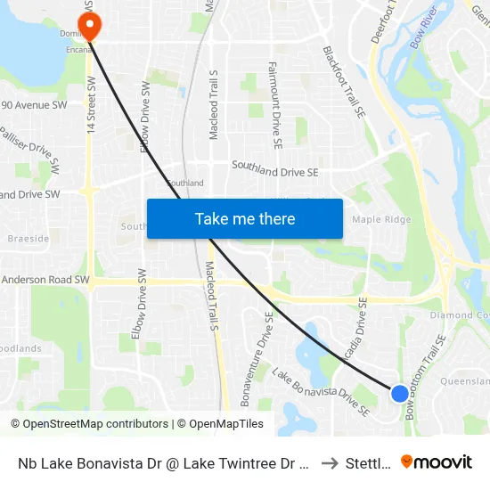 Nb Lake Bonavista Dr @ Lake Twintree Dr SE to Stettler map