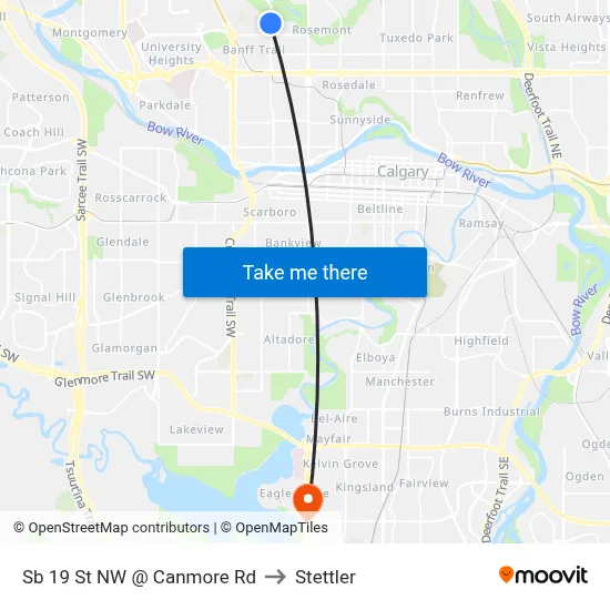 Sb 19 St NW @ Canmore Rd to Stettler map