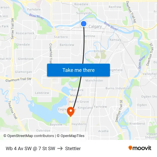 Wb 4 Av SW @ 7 St SW to Stettler map