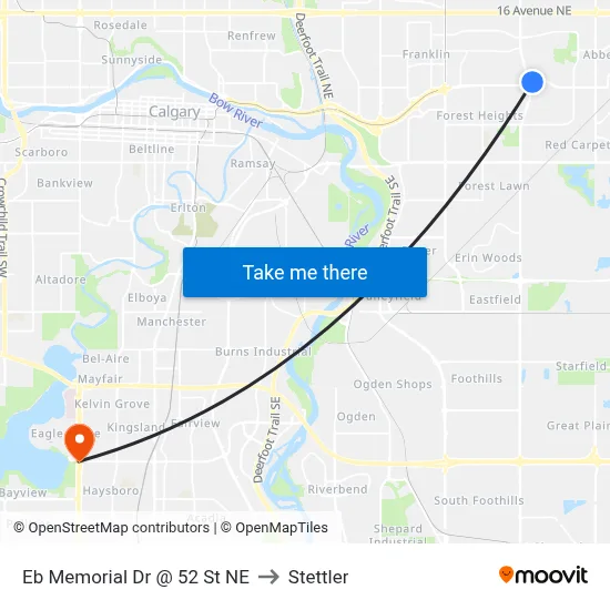 Eb Memorial Dr @ 52 St NE to Stettler map