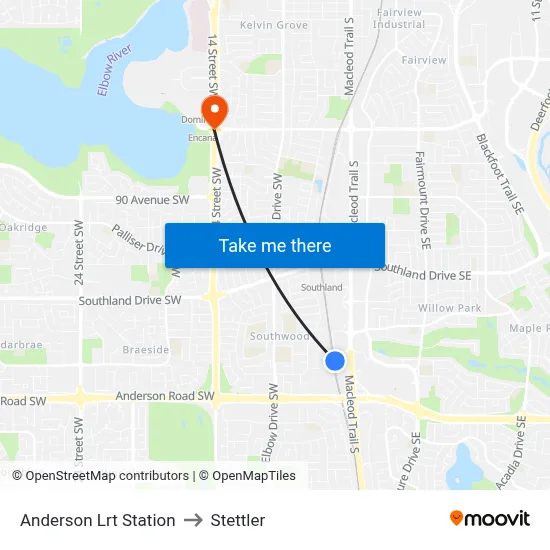 Anderson Lrt Station to Stettler map