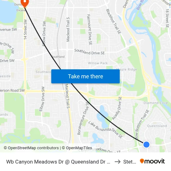 Wb Canyon Meadows Dr @ Queensland Dr SE (W. Leg) to Stettler map