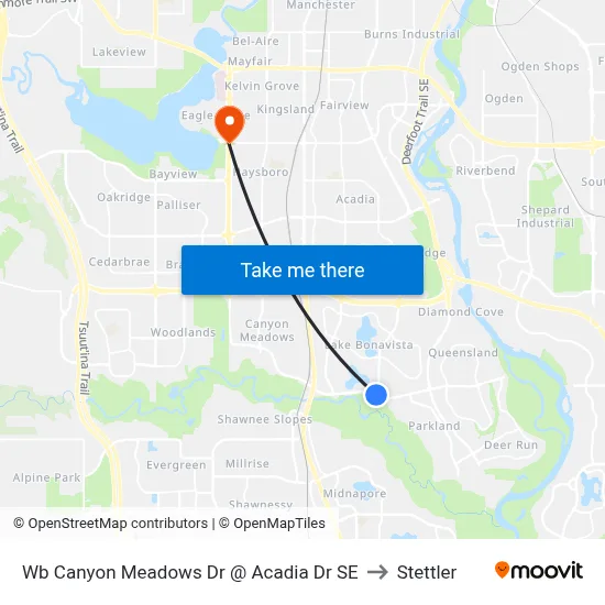 Wb Canyon Meadows Dr @ Acadia Dr SE to Stettler map