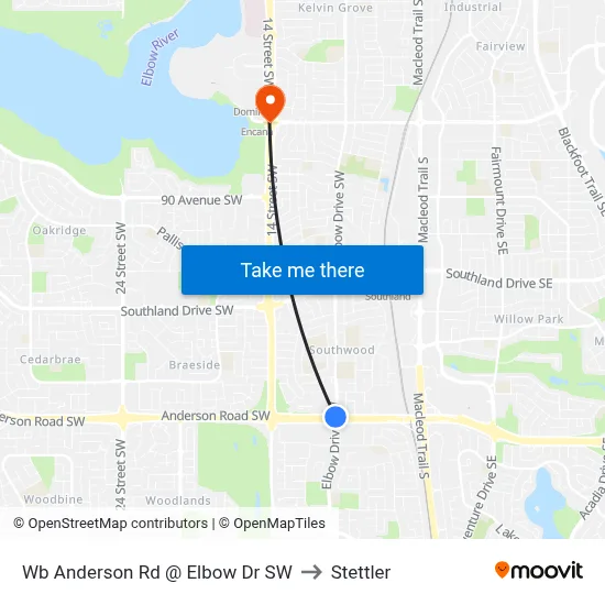 Wb Anderson Rd @ Elbow Dr SW to Stettler map