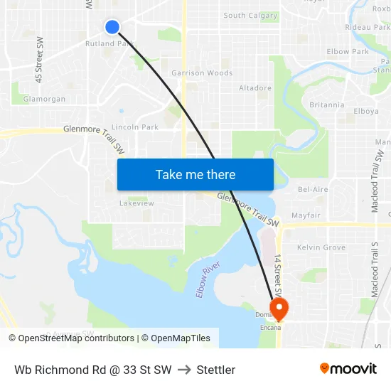 Wb Richmond Rd @ 33 St SW to Stettler map