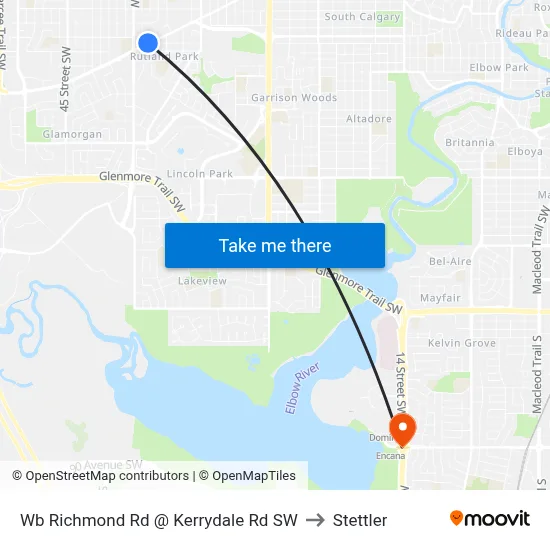 Wb Richmond Rd @ Kerrydale Rd SW to Stettler map