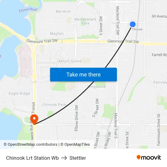 Chinook Lrt Station Wb to Stettler map