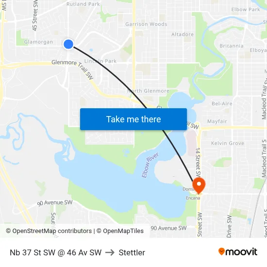 Nb 37 St SW @ 46 Av SW to Stettler map