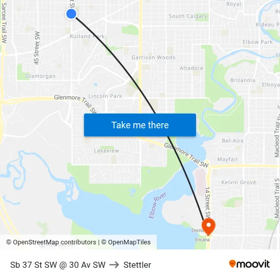 Sb 37 St SW @ 30 Av SW to Stettler map