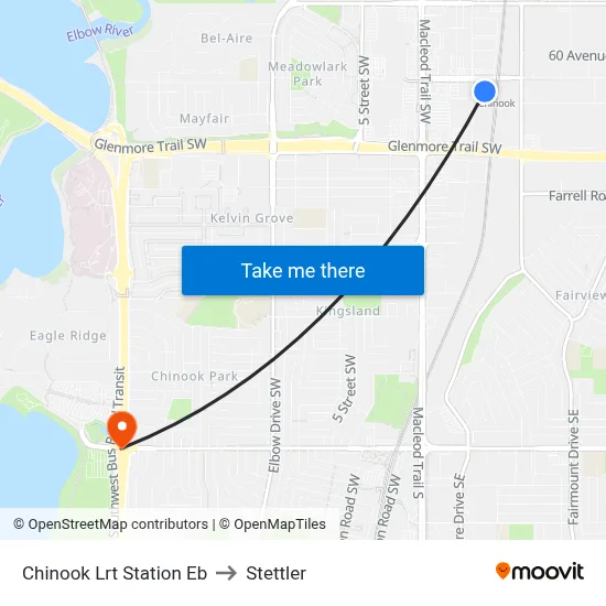 Chinook Lrt Station Eb to Stettler map