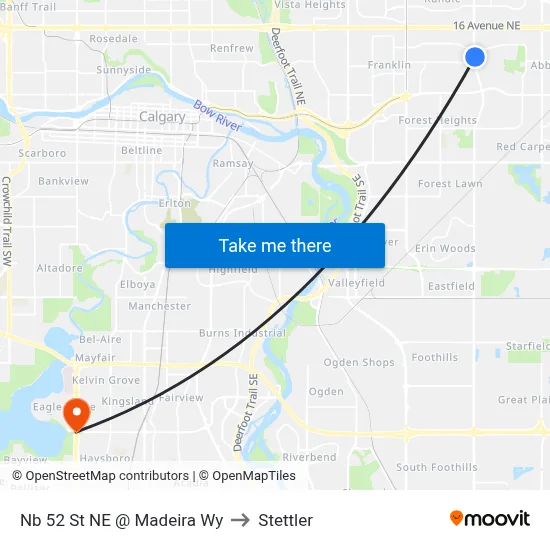 Nb 52 St NE @ Madeira Wy to Stettler map
