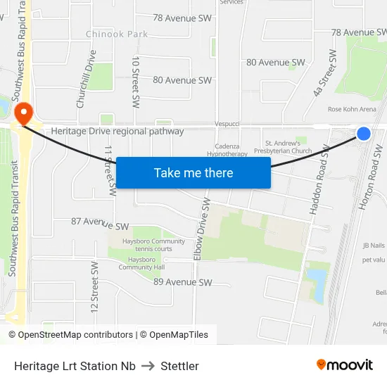 Heritage Lrt Station Nb to Stettler map