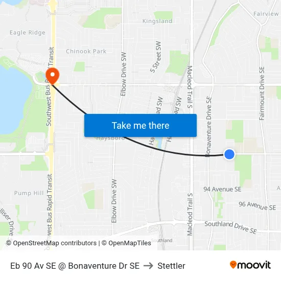 Eb 90 Av SE @ Bonaventure Dr SE to Stettler map