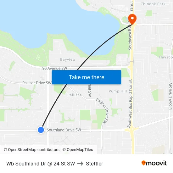 Wb Southland Dr @ 24 St SW to Stettler map