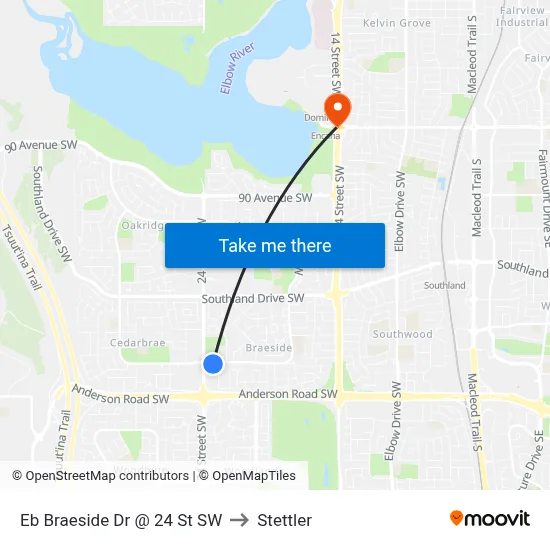 Eb Braeside Dr @ 24 St SW to Stettler map