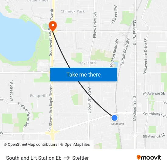 Southland Lrt Station Eb to Stettler map