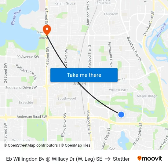 Eb Willingdon Bv @  Willacy Dr (W. Leg) SE to Stettler map