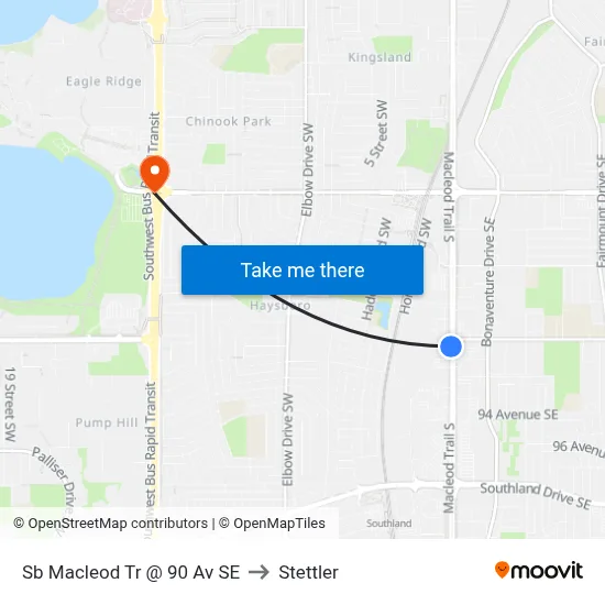 Sb Macleod Tr @ 90 Av SE to Stettler map
