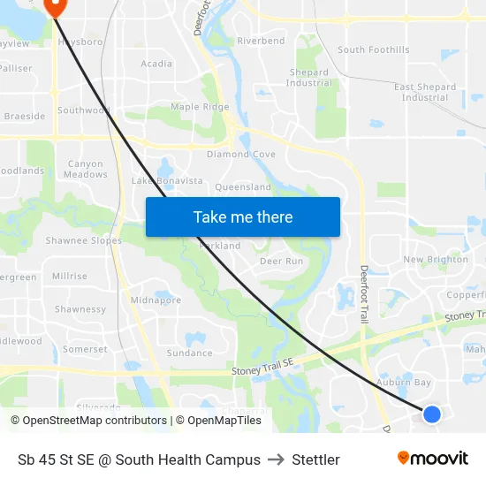 Sb 45 St SE @ South Health Campus to Stettler map