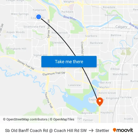 Sb  Old Banff Coach Rd @ Coach Hill Rd SW to Stettler map