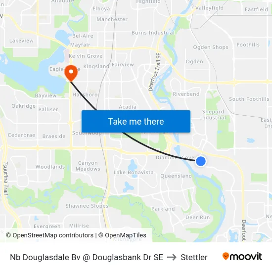 Nb Douglasdale Bv @ Douglasbank Dr SE to Stettler map