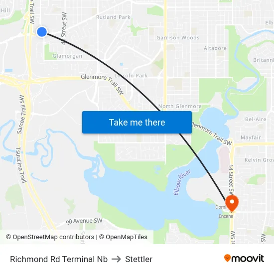Richmond Rd Terminal Nb to Stettler map