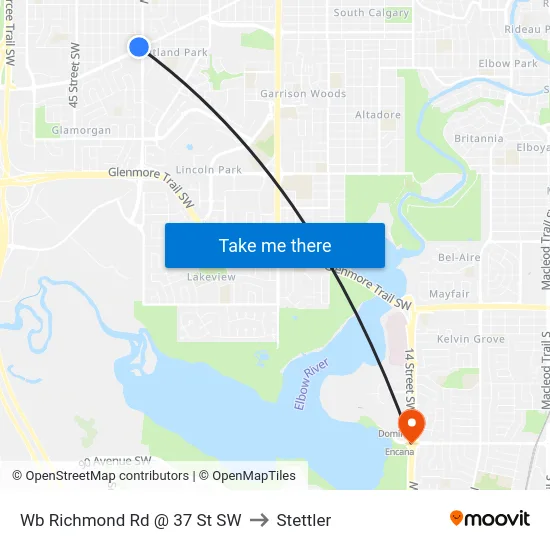 Wb Richmond Rd @ 37 St SW to Stettler map