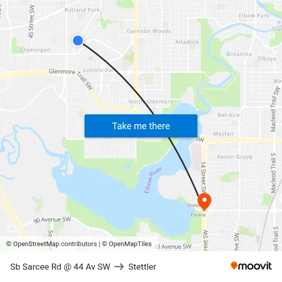 Sb Sarcee Rd @ 44 Av SW to Stettler map