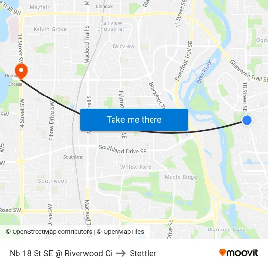 Nb 18 St SE @ Riverwood Ci to Stettler map