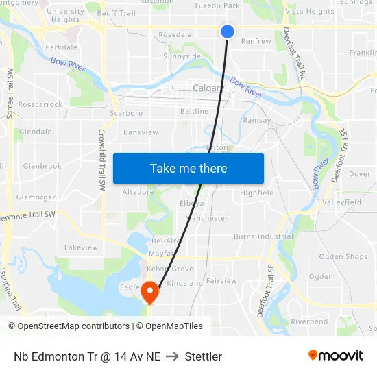 Nb Edmonton Tr @ 14 Av NE to Stettler map