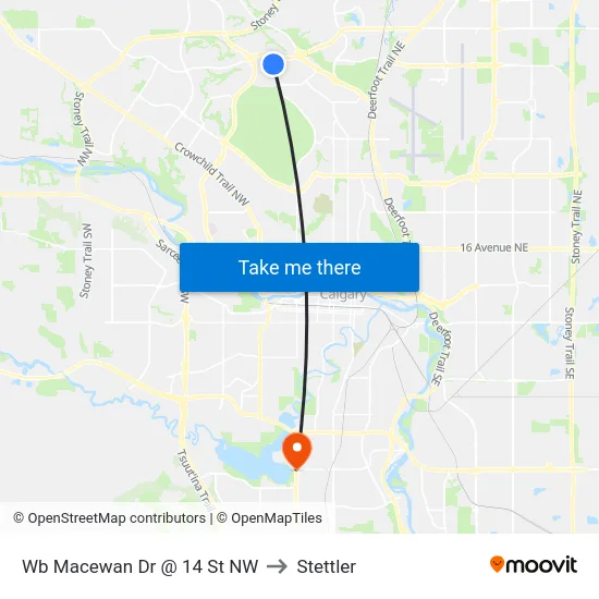 Wb Macewan Dr @ 14 St NW to Stettler map