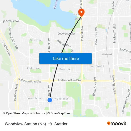 Woodview Station (Nb) to Stettler map