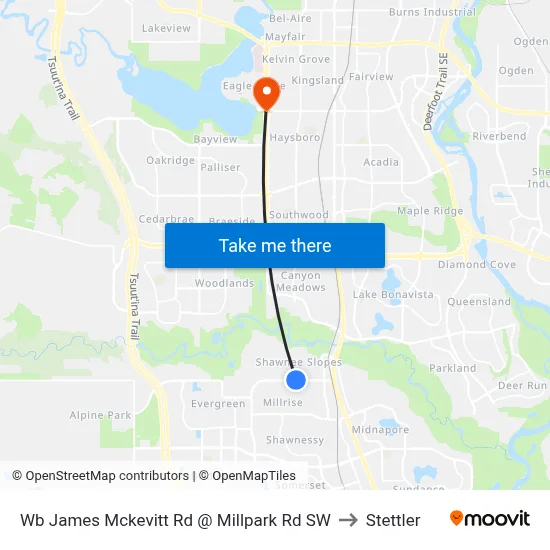 Wb James Mckevitt Rd @ Millpark Rd SW to Stettler map